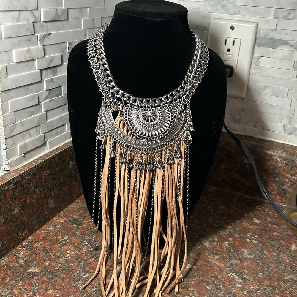 Turkish Gypsy accent silver tone necklace